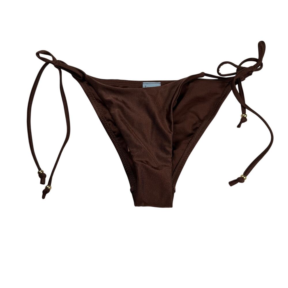Shade & Shore String Bikini Bottom Women's XS Brown Beaded Low Rise High Leg NWT